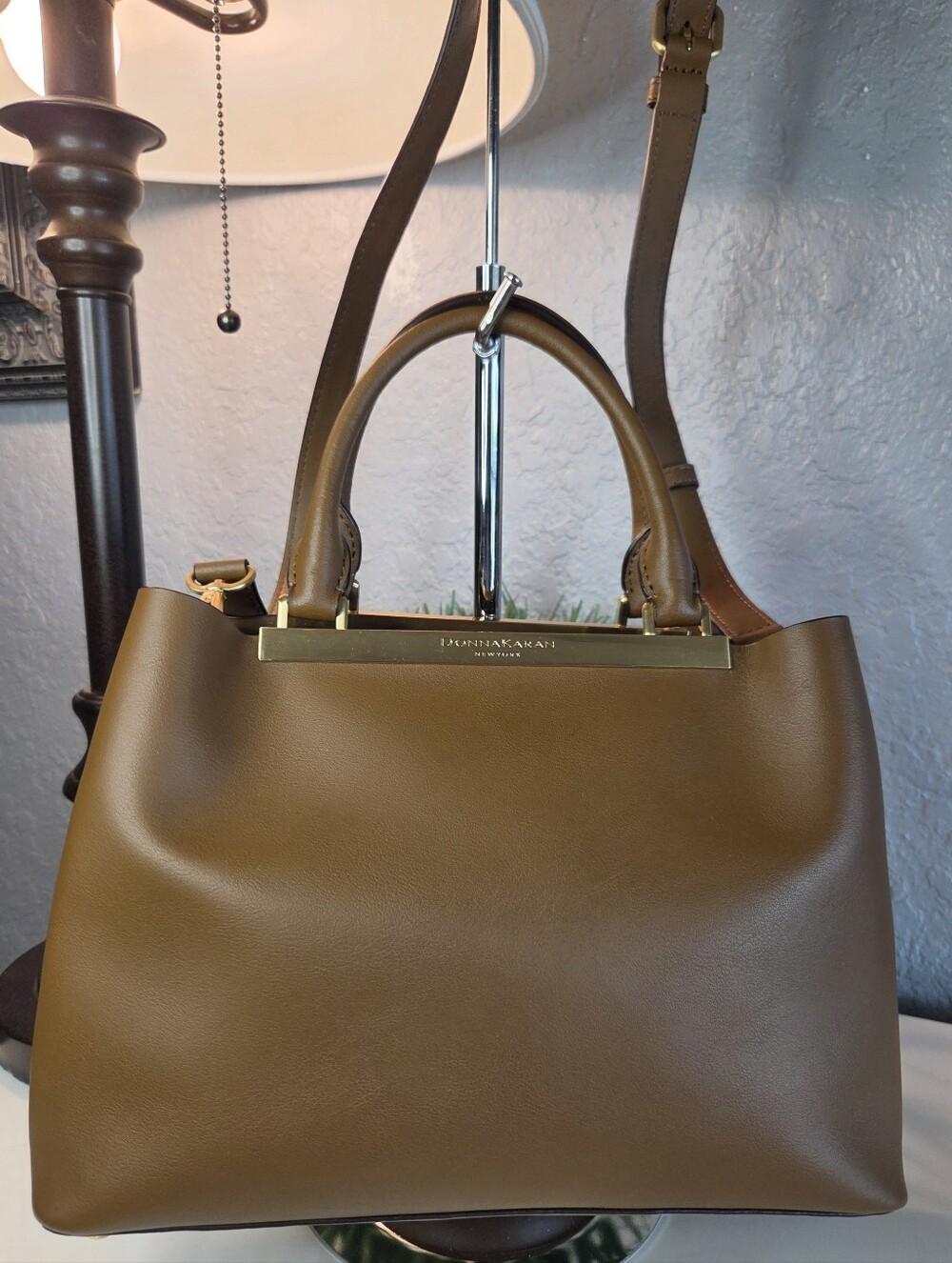 Donna Karan New York Brown Leather Structured Satchel Crossbody Bag